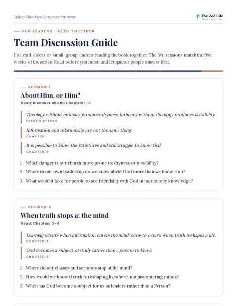 First page of Team Discussion Guide
