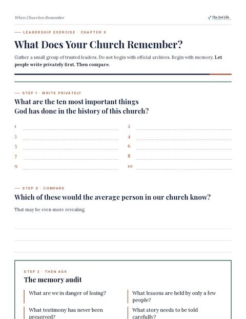 First page of What Does Your Church Remember?
